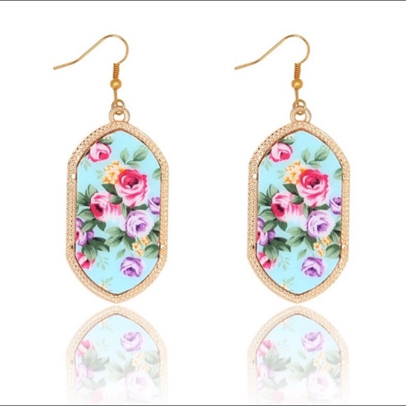 NWT Floral Oval Dangle Statement Earrings - Picture 6 of 6